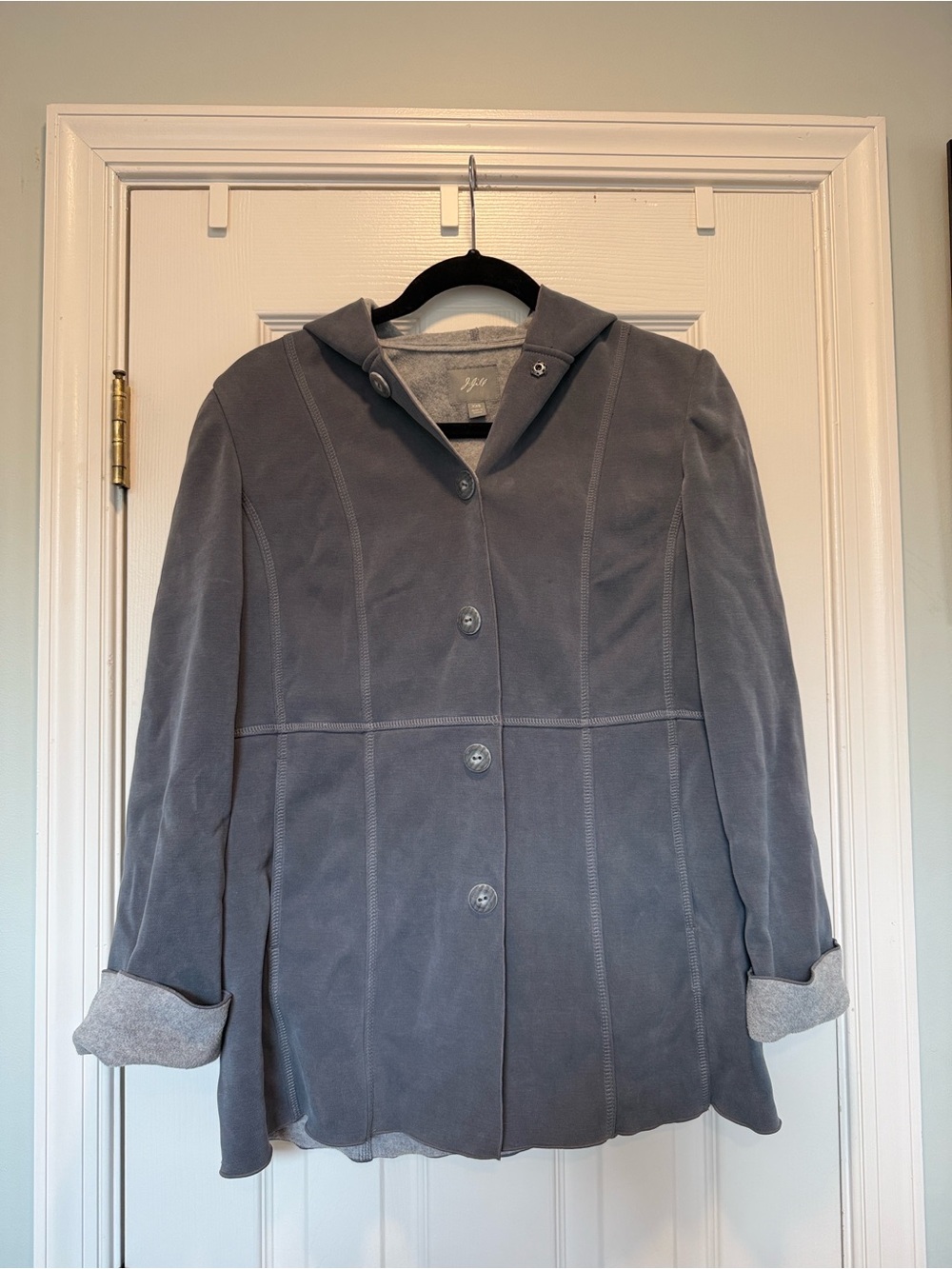 J. Jill Hooded Button-Front (snaps) jacket in Slate Gray